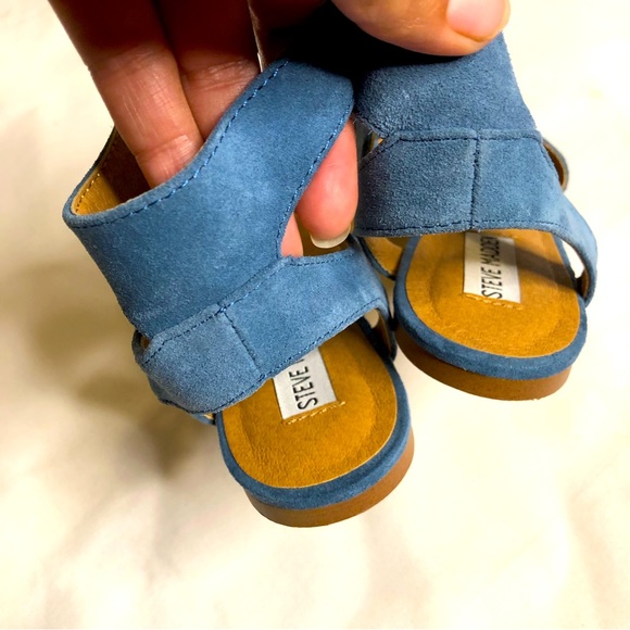 Steve Madden Elivait leather blue suede gladiator flats sandals - Picture 7 of 8